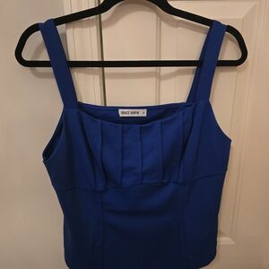 NWT Grace Karin Women's Blue Pleated Top